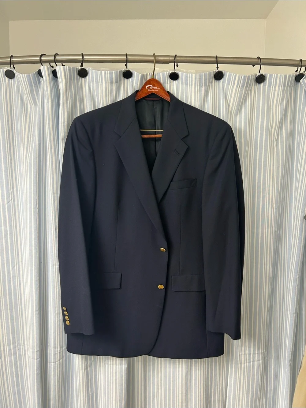 Men's Navy Two-Button Blazer with Gold Buttons